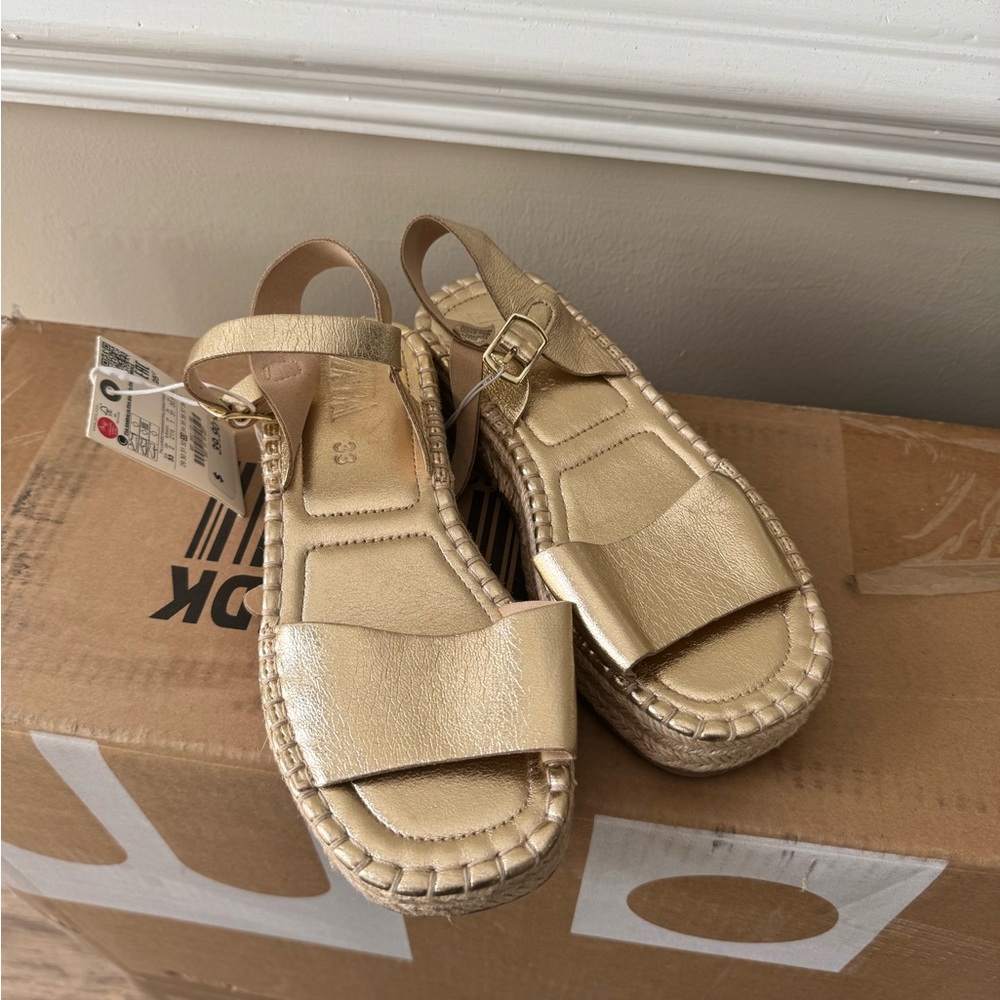 Gold Leather Espadrille Sandals